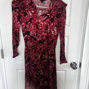 Ann Taylor Factory Red and Black Floral Long Sleeve Dress